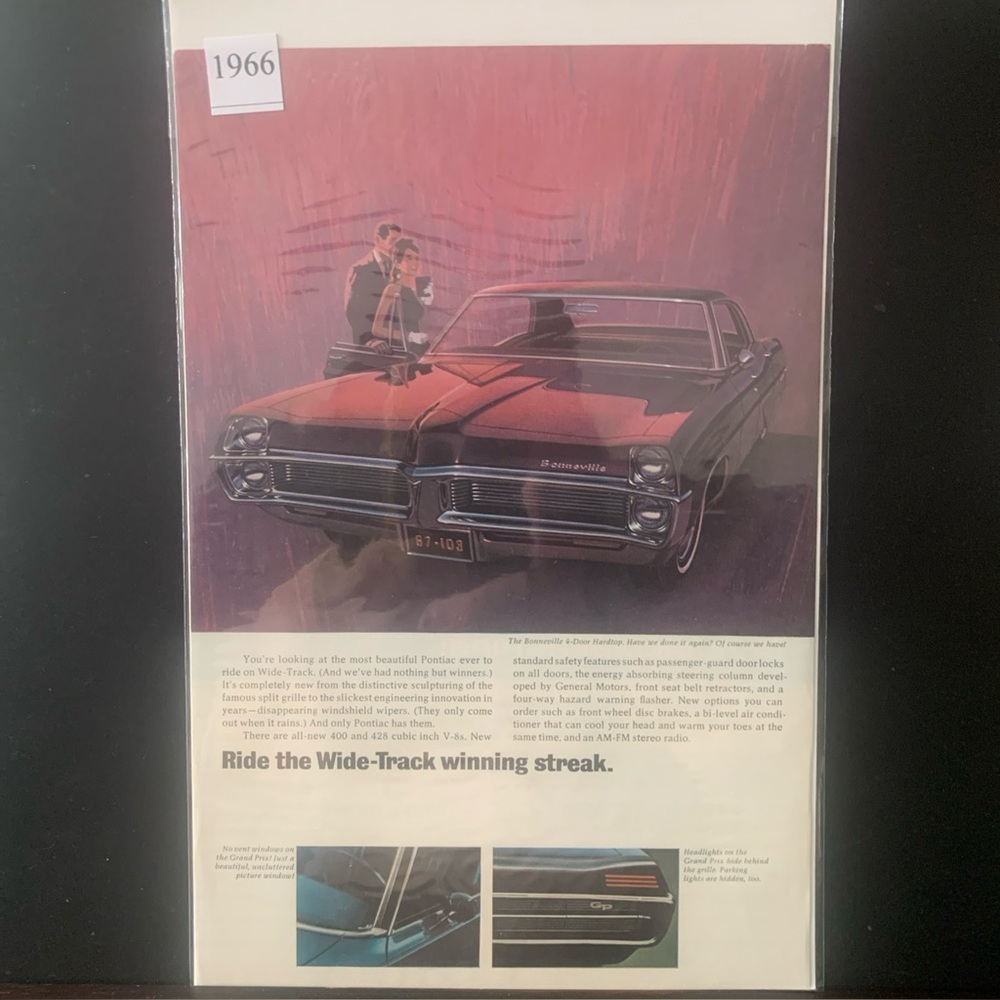 Vintage 1966 Pontiac Bonneville 4 Door Hardtop Winning Streak Ad Advertisement